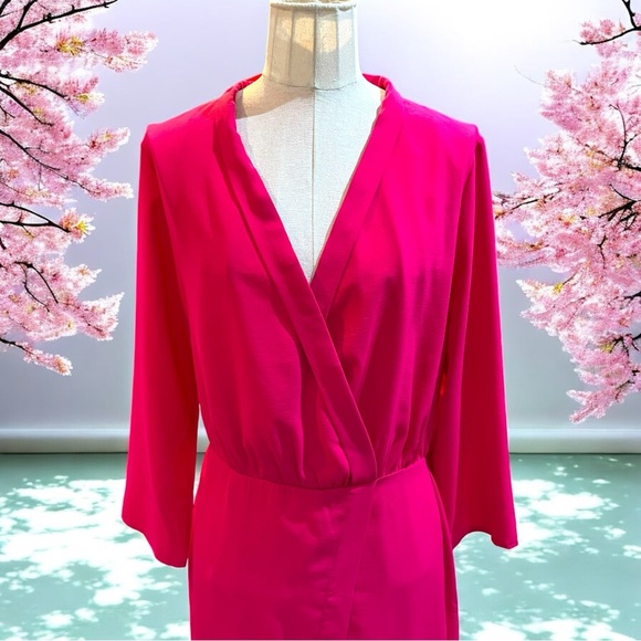 NSR V-neck Fuchsia Hot Pink Dress with Lace Slip Medium - Picture 3 of 17